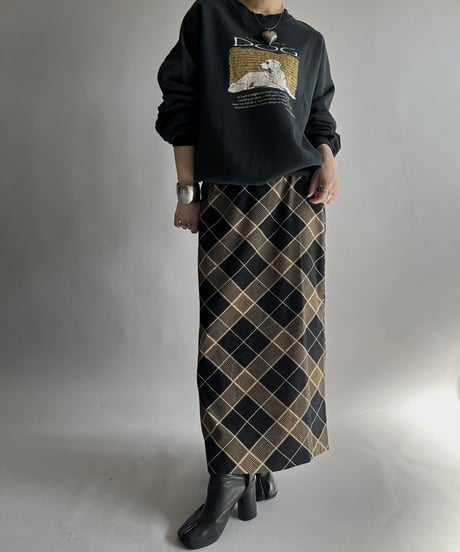 【USED】 Check Patterned Velour Skirt / 241019-025