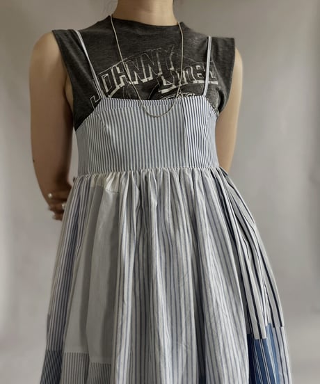 【RE;CIRCLE】 RE Patchwork Strip Shirt One-Piece / 230608-015