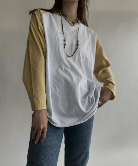 【USED】 Raglan T-shirt Yellow-white / 220618-003