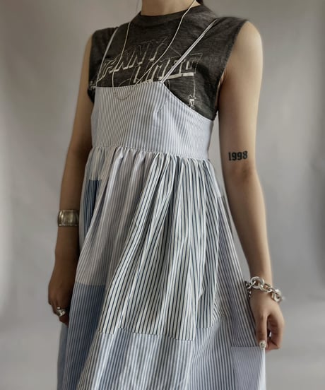 【RE;CIRCLE】 RE Patchwork Strip Shirt One-Piece / 230608-016