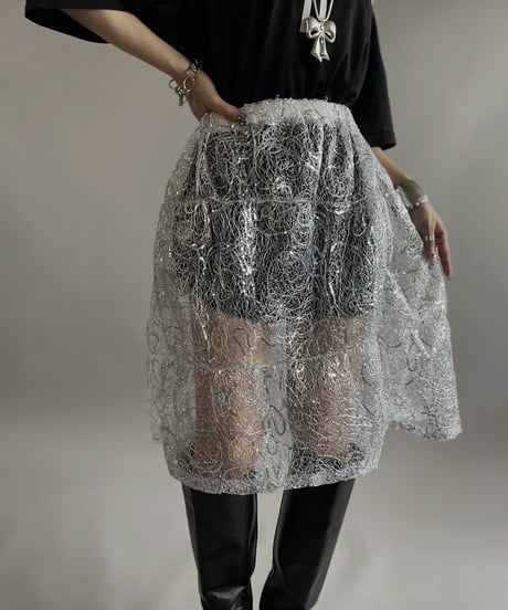 【USED 】BRYAN and JOHNNY Lace Patterned Lame Skirt/ 240414-009
