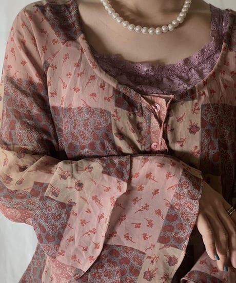 【USDE】 Paisley Patterned See-through Top/210324-40