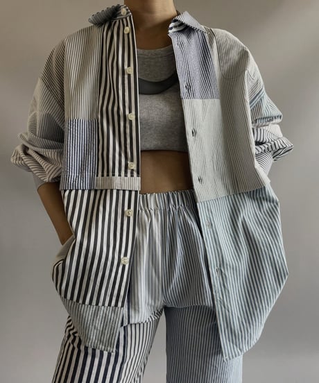 【RE;CIRCLE】 RE Patchwork Strip Shirt / 230824-003