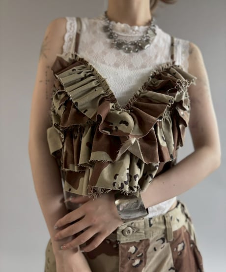 【RE;CIRCLE】 RE Camo Back Ribbon Frill Bustier / 260618-005