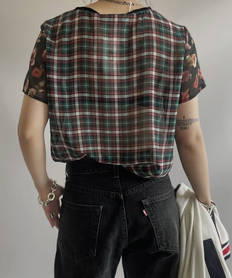 【USED】S/S Flower Patterned Sheer Top/ 230909-017
