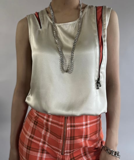 【USED】 WAYNE Zip Patterned Silk N/S Top  /241109-013