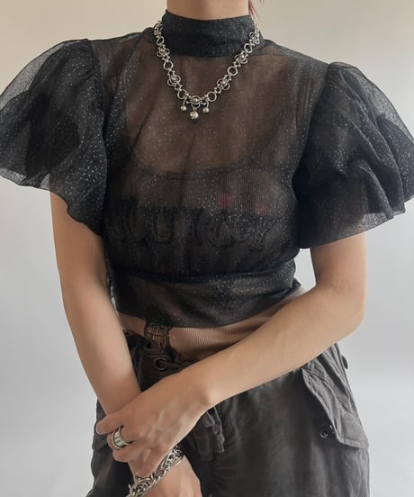 【USED】 S/S Sheer Lame Top  / 250517-002