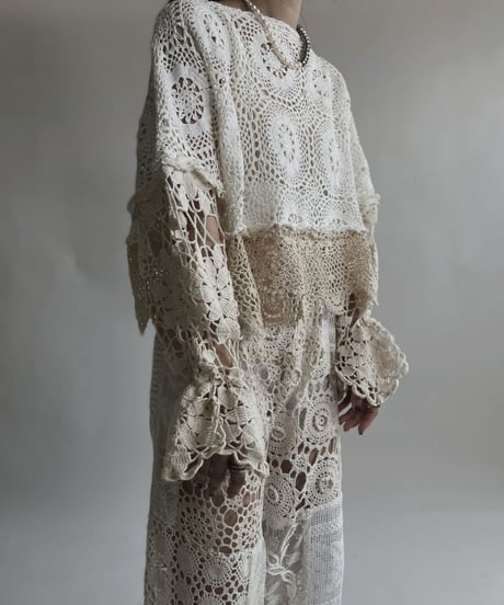 【RE;CIRCLE】 RE Crochet Lace Patchwork Tops / 220427-020