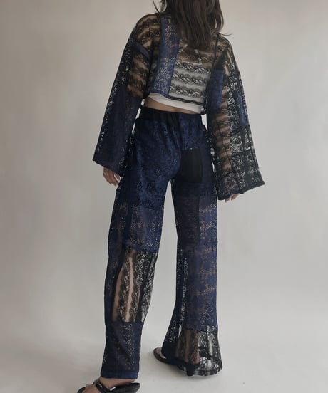 【RE;CIRCLE】 RE Lace Blue&Black Patchwork Top / 220728-031