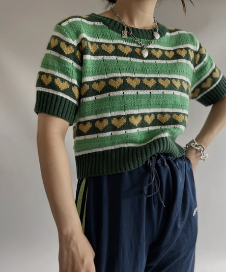 【USED】 S/S Heart Patterned Knit top / 230916-034