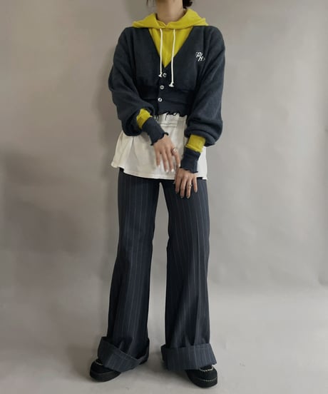 【RE;CIRCLE】 RE Acrylic Knit Cardigan + Hoodie Blue × Yellow / 230220-007