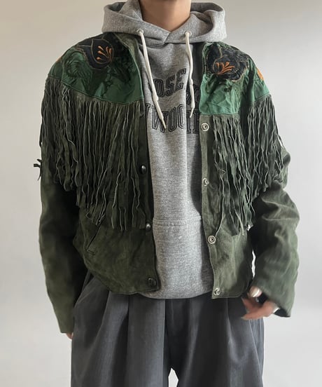 【USED】 Flower Embroidery Suede Fringe Jacket /250301-007