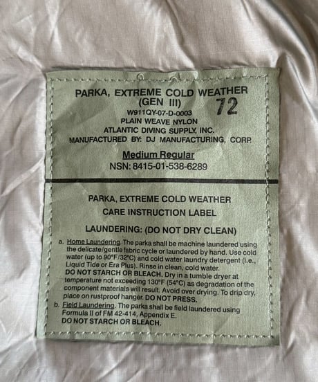 【DEAD STOCK】 U.S Army ECWCS Level7 Primaloft Parka Medium-Regular DJ MANUFACTURING / 260126-003