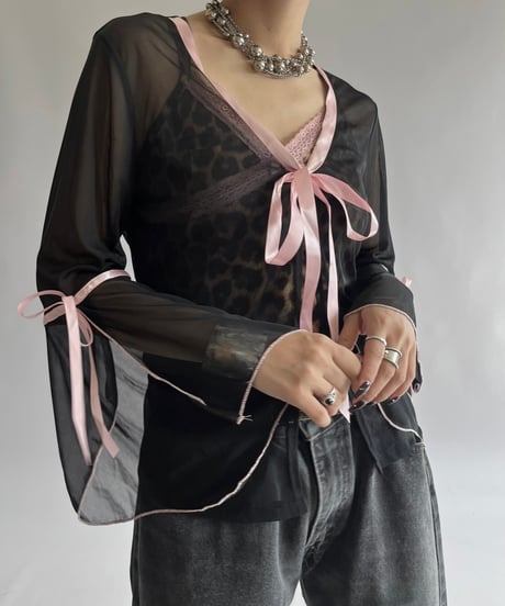 【USED】 Sheer Ribbon L/S Top/240928-014