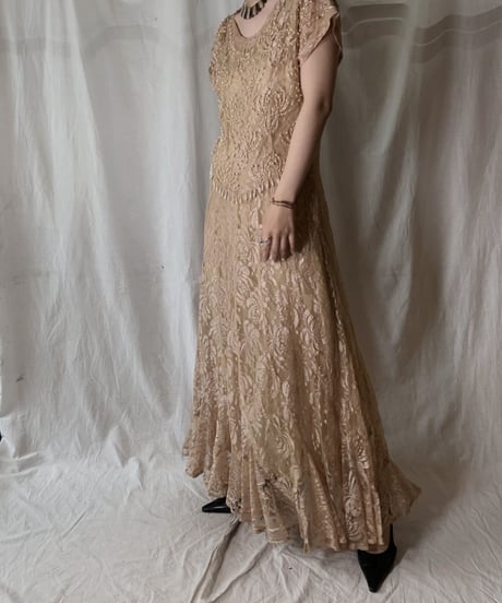 【USED】 USA Flower Patterned Lace Dress①/210429-024