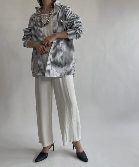 【RE;CIRCLE】 RE Collarless Striped Shirt / 220609-008