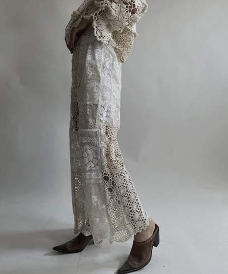 【RE;CIRCLE】 RE Crochet Lace Patchwork Pants / 220427-019