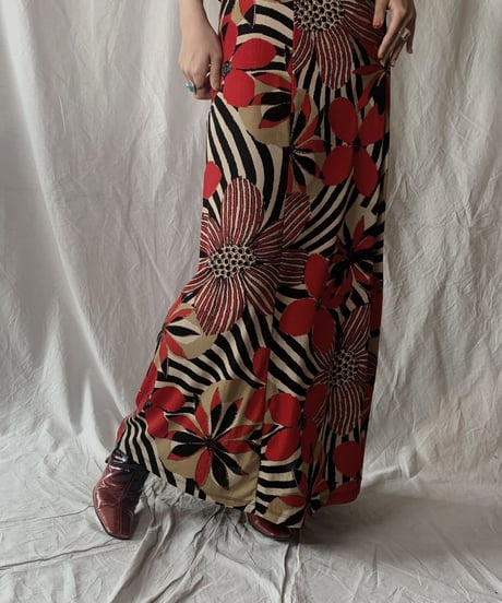 【USED】 Flower Patterned Spandex Long Skirt/ 210630-026