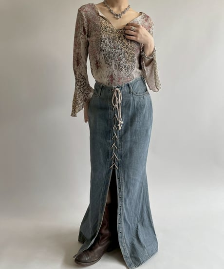 【USED】 Lace Up Denim Long Skirt  / 250526-012