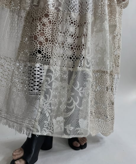 【RE;CIRCLE】 RE Crochet Lace Patchwork One-piece / 220427-040