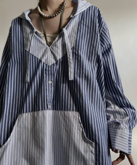 【RE;CIRCLE】 RE Stripe Shirt Mexican Hoodie / 220423-028