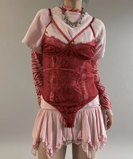 【USED】 Lace Pattern Camisole Leotard Top / 260307-028