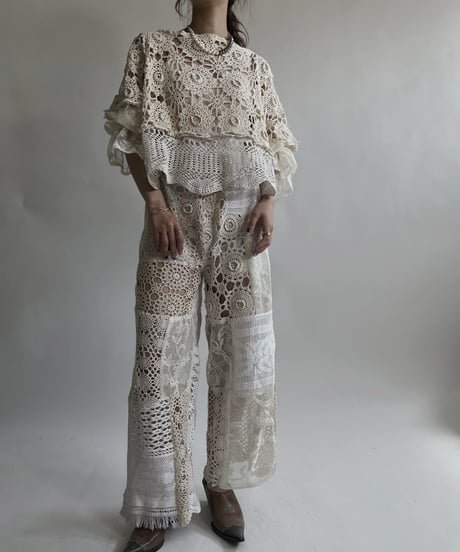 【RE;CIRCLE】 RE Crochet Lace Patchwork Tops / 220427-021