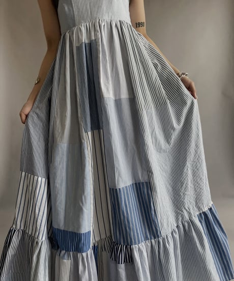 【RE;CIRCLE】 RE Patchwork Strip Shirt One-Piece / 230608-016