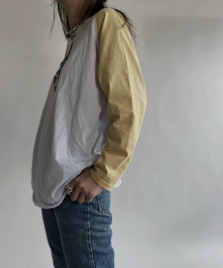 【USED】 Raglan T-shirt Yellow-white / 220618-003