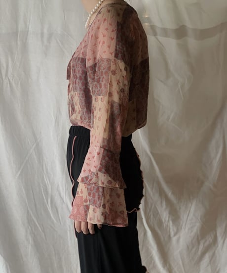 【USDE】 Paisley Patterned See-through Top/210324-40