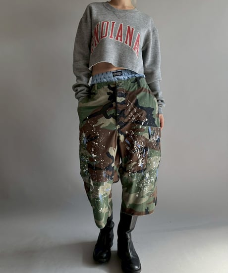 【USED】 Military Camouflage Painted Cut off Shorts / 251108-016