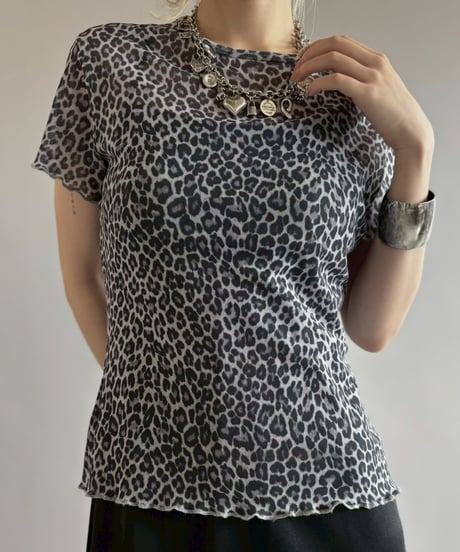 【USED】 Zebra Pattern Sheer S/S Top / 260622-023