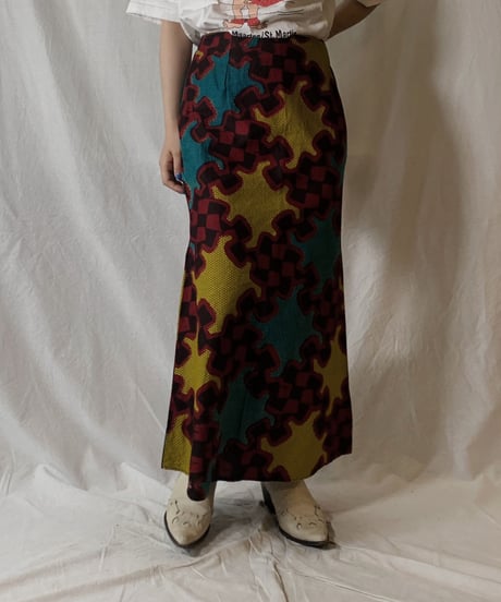 【USED】 African Batik Long Skirt/ 210604-045