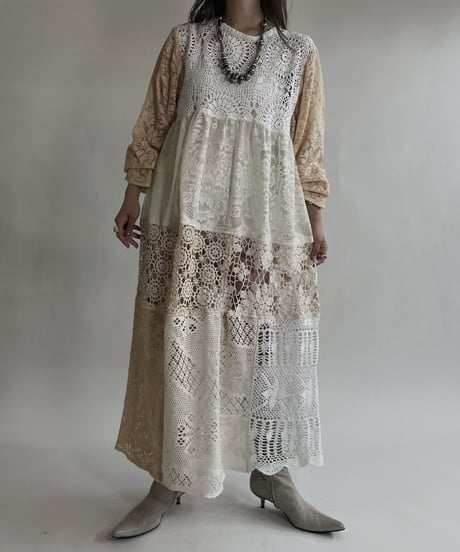 【RE;CIRCLE】 RE Crochet Lace Patchwork One-piece / 220526-009
