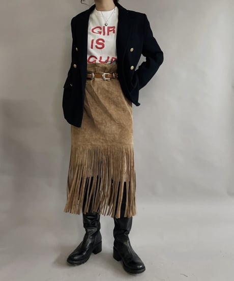 【USED】 Suede Leather Middle Skirt Beige / 230304-016