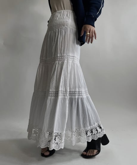 【USED】 White Cotton Long Skirt / 220423-040