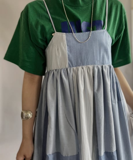 【RE;CIRCLE】 RE Patchwork Strip Shirt One-Piece / 230608-020