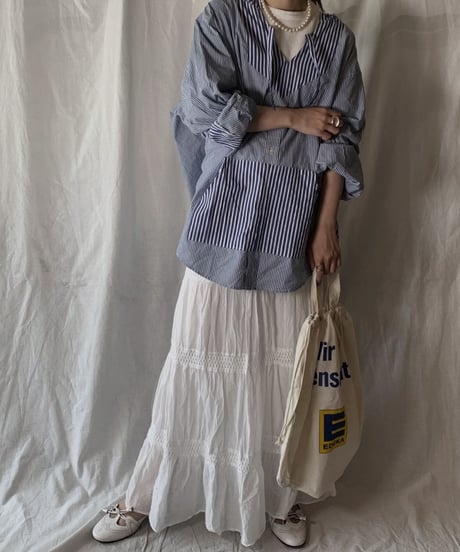 【USED】 White Cotton Long Skirt/210506-004