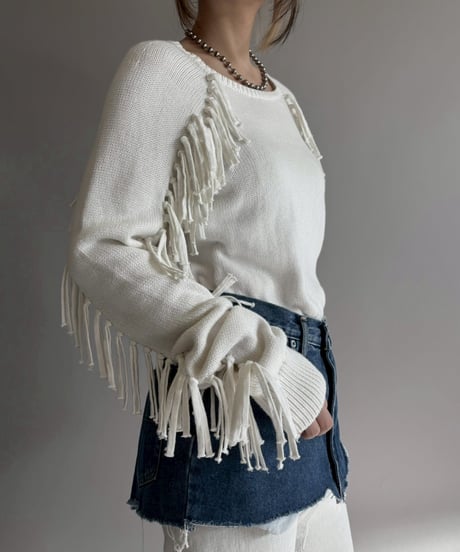 【USED】 Laure Ralph Lauren Fringe Cotton Knit / 260207-013