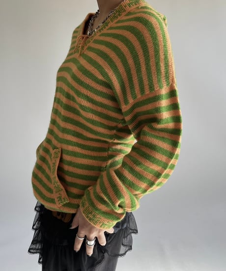 【USED】 ALPACA 100% Stripe knit Top /250111-007