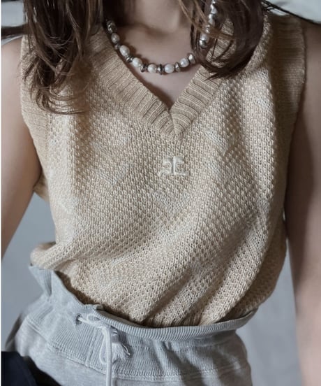 【USED】  Courreges Crochet Knit Vest/211014-042