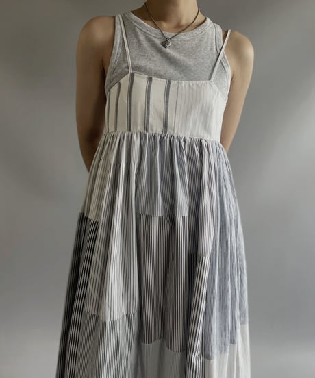 【RE;CIRCLE】 RE Patchwork Strip Shirt One-Piece / 230713-001
