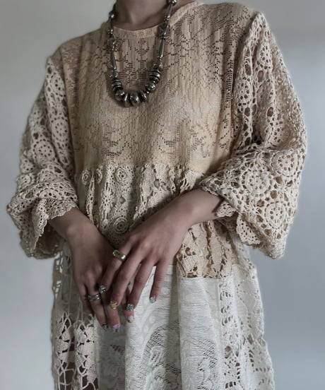 【RE;CIRCLE】 RE Crochet Lace Patchwork One-piece / 220526-012