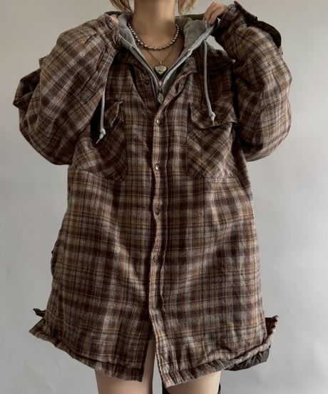 【USED】 Dickies Cotton Flannel Hooded Shirt Jacket /251025-008