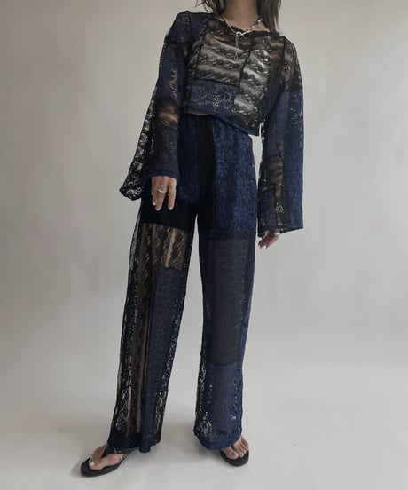 【RE;CIRCLE】 RE Lace Blue&Black Patchwork Top / 220728-031