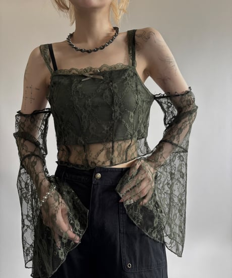 【USED】 Lace Pattern Flare Sleeve Cami Top  / 250531-009