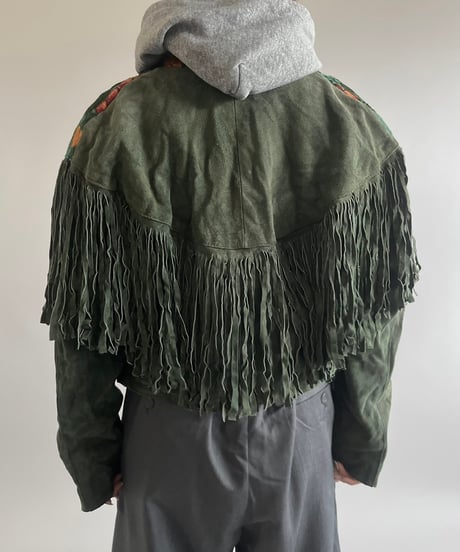 【USED】 Flower Embroidery Suede Fringe Jacket /250301-007