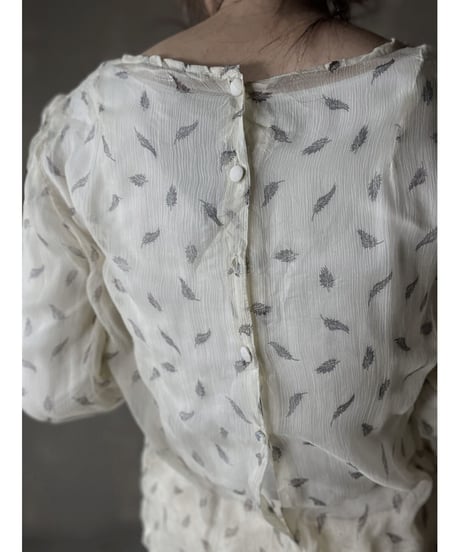 【USED】　Plants Patterned See-through Shirt Top/ 220220-012