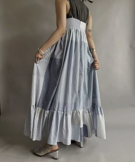 【RE;CIRCLE】 RE Patchwork Strip Shirt One-Piece / 230608-015