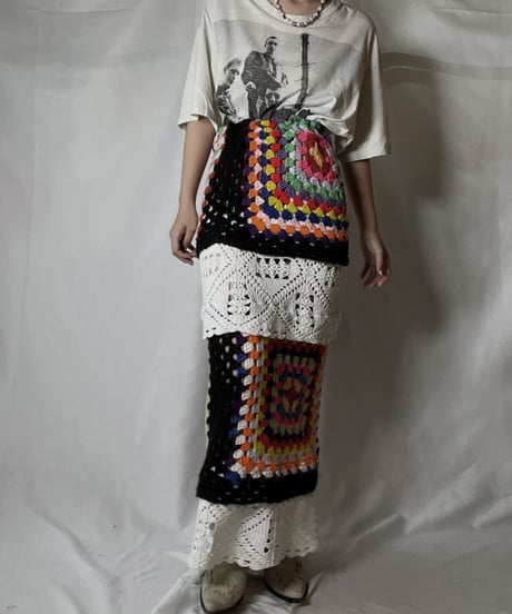 【RE;CIRCLE】 RE Granny Knit×Lace Long Skirt②/210917-007